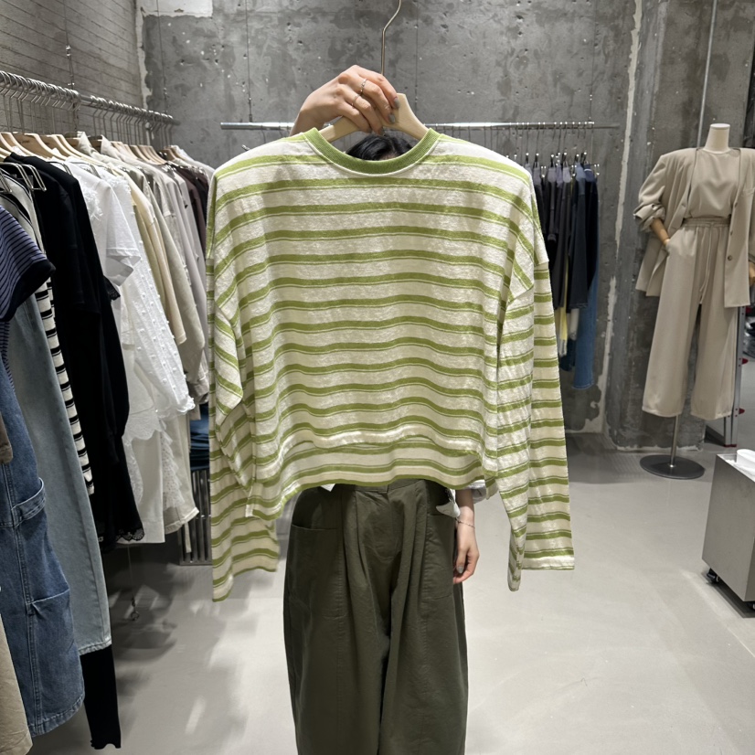 JUNI韓國直郵女士新款時尚人氣休閑職業長袖T恤不對稱奶油色my juni長袖T恤圖色3