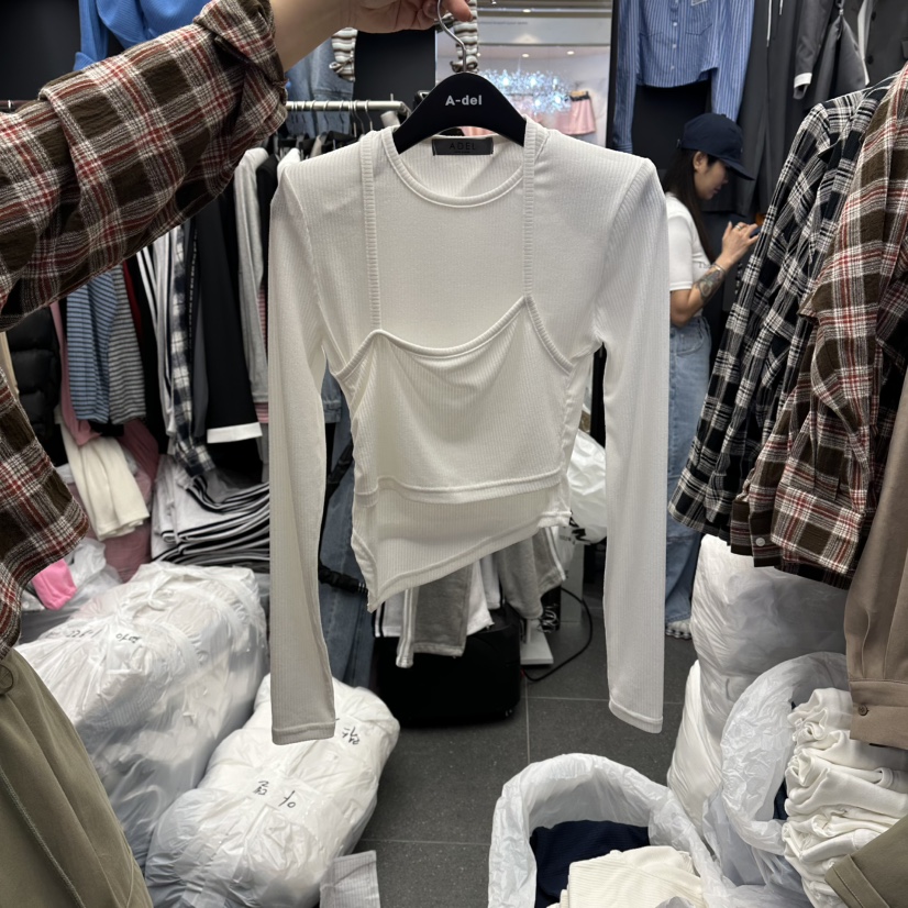 A-DEL韓國直郵女裝新款人氣休閑職業推薦時尚長袖T恤假兩件A-DEL長袖T恤圖色1