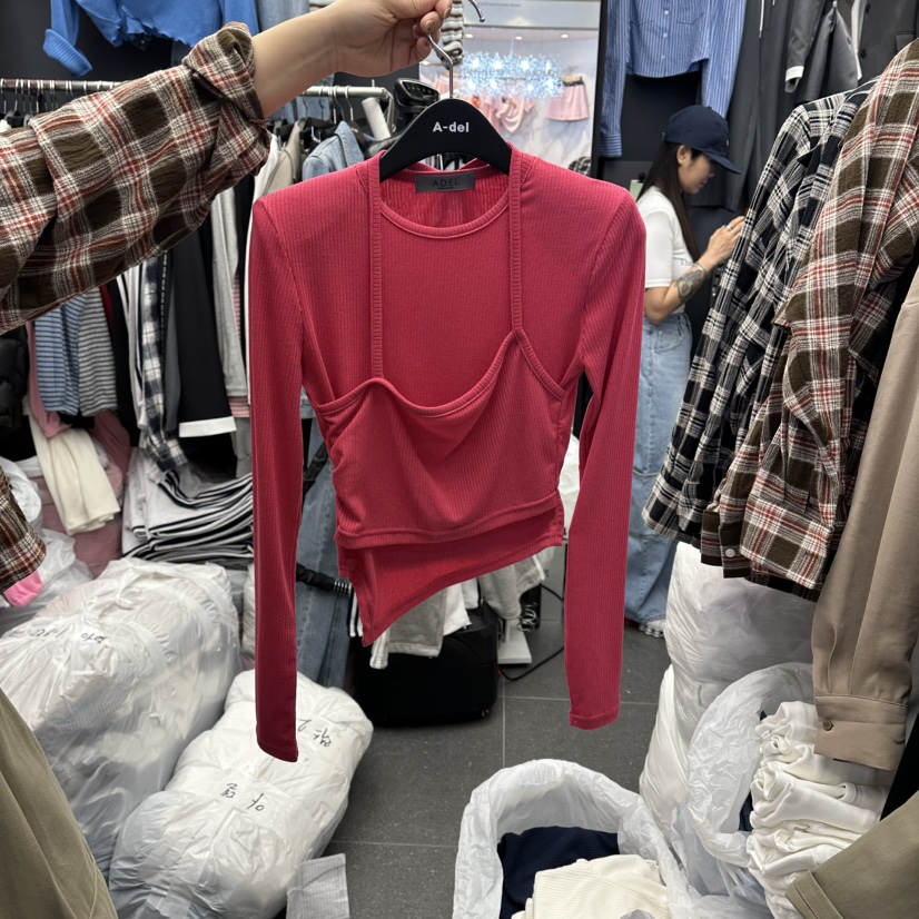 A-DEL韓國直郵女裝新款人氣休閑職業推薦時尚長袖T恤假兩件A-DEL長袖T恤圖色2