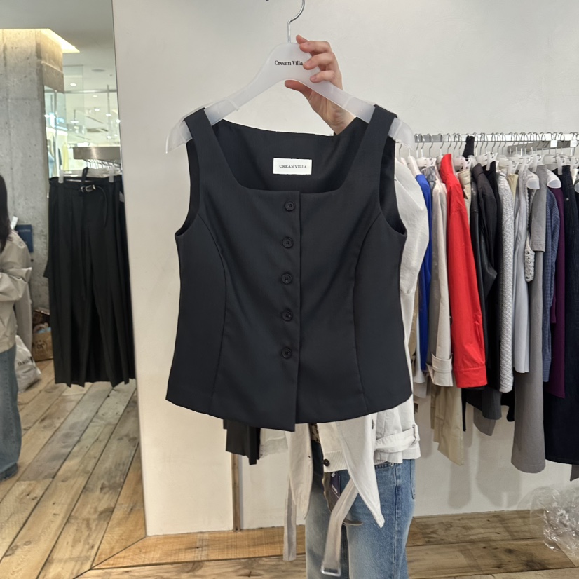 CREAM VILLA韓國直郵實拍女裝新款休閑馬甲CREAMVILLA馬甲圖色2黑色