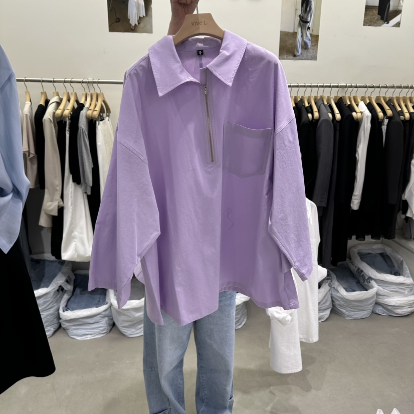 VIVEL韓國東大門代購女裝新品職業熱賣時尚襯衫蕾絲衫拉鏈VIVEL襯衫/蕾絲衫圖色2