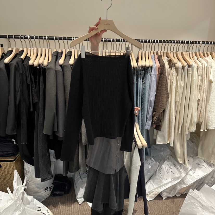 LE BUTTER韓國東大門代購女裝新款熱賣推薦職業針織衫褶皺LE BUTTER針織衫圖色3黑色