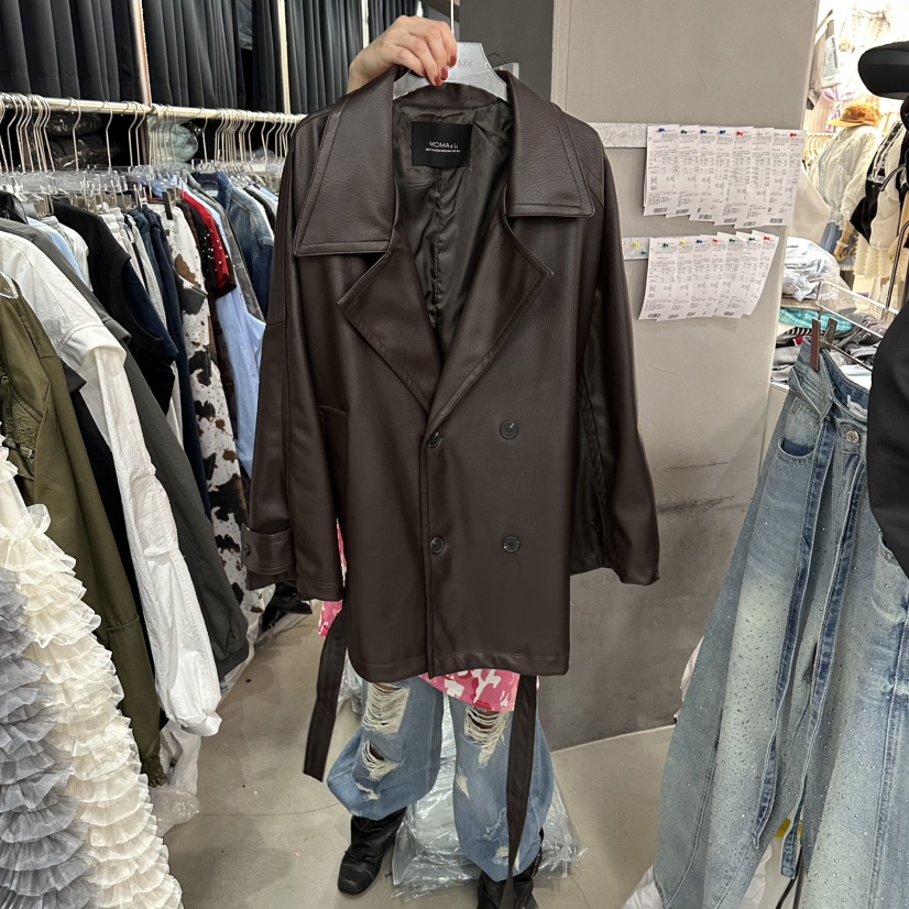 MOMAZU韓國東大門直郵女士新款推薦人氣職業熱賣26春夏皮衣MOMAZU皮衣圖色2棕色