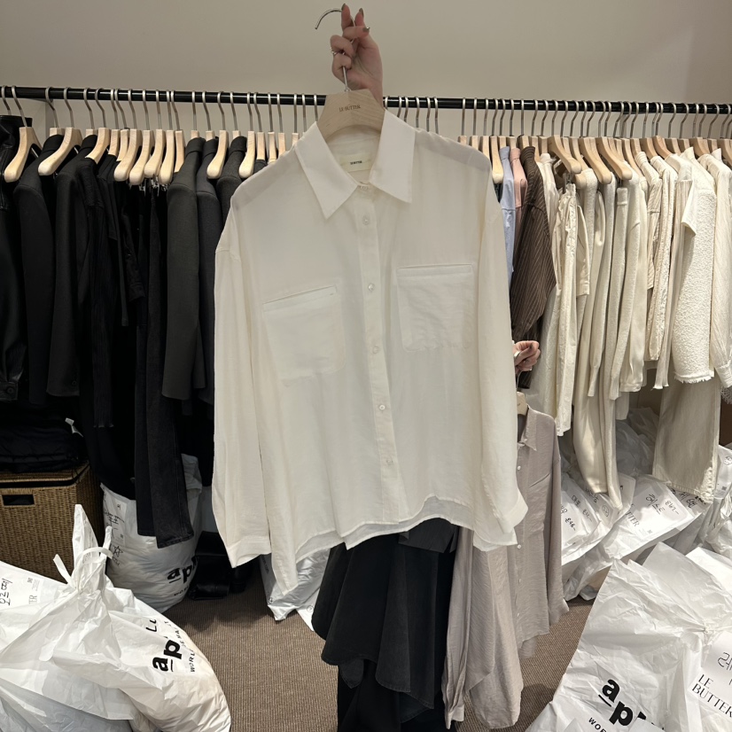 LE BUTTER韓國直郵實拍女士新品推薦襯衫蕾絲衫口袋天絲LE BUTTER襯衫/蕾絲衫圖色1