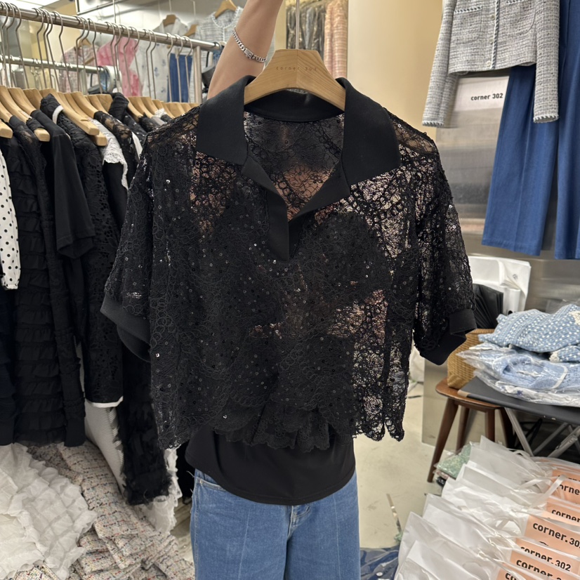 CORNER韓國東大門直郵女士新品人氣熱賣休閑26春夏襯衫蕾絲衫CORNER.302襯衫/蕾絲衫圖色2