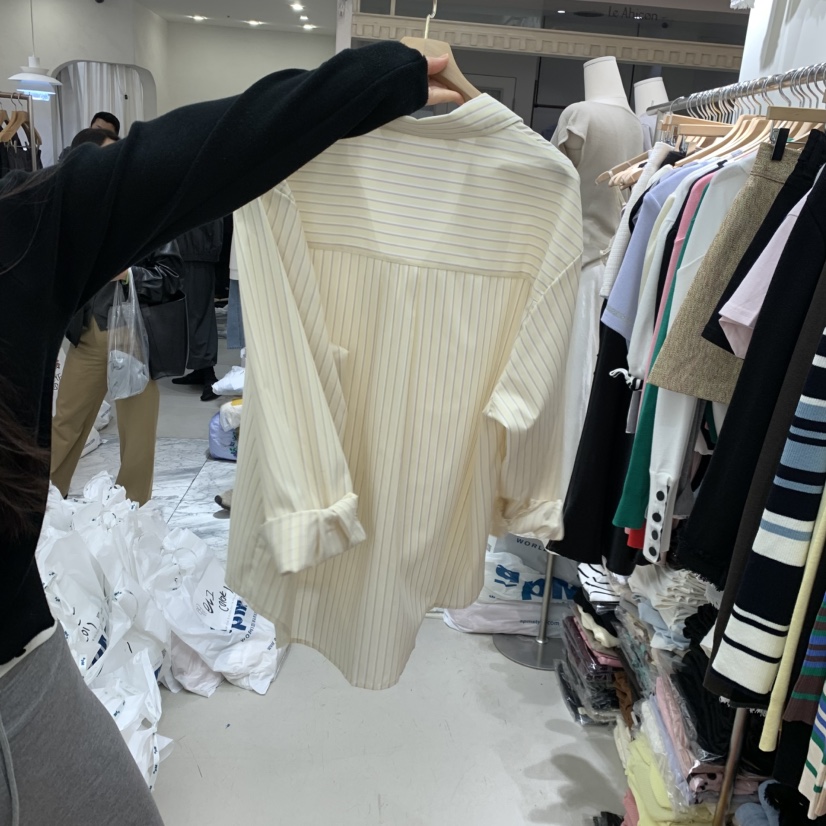 BY BOMI韓國直郵實拍女裝新款休閑人氣職業襯衫蕾絲衫條紋BY BOMI襯衫/蕾絲衫