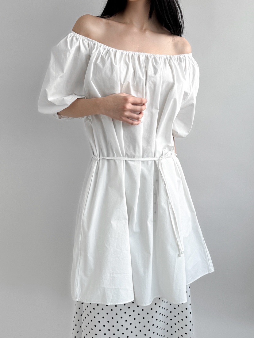 CM東大門實拍女士新款時尚推薦26春夏休閑連衣裙含腰繩露肩CM_centimeter連衣裙