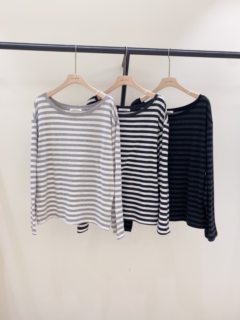 LOVE ROSIE韓國直郵女裝新款休閑職業26春夏長袖T恤露肩條紋LOVE ROSIE長袖T恤