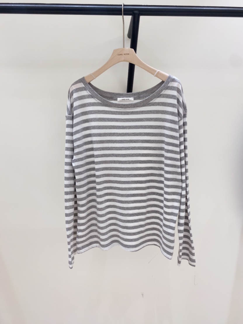 LOVE ROSIE韓國直郵女裝新款休閑職業26春夏長袖T恤露肩條紋LOVE ROSIE長袖T恤圖色1
