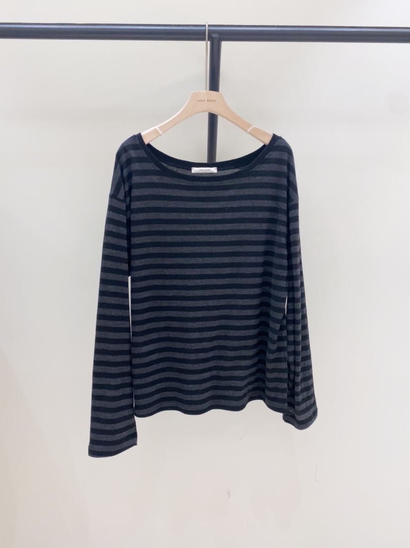 LOVE ROSIE韓國直郵女裝新款休閑職業26春夏長袖T恤露肩條紋LOVE ROSIE長袖T恤圖色3