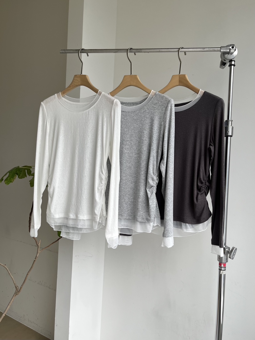 DARAK韓國代購女士新品職業人氣推薦休閑長袖T恤假兩件透明DARAK長袖T恤