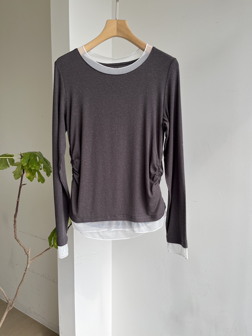 DARAK韓國代購女士新品職業人氣推薦休閑長袖T恤假兩件透明DARAK長袖T恤圖色3