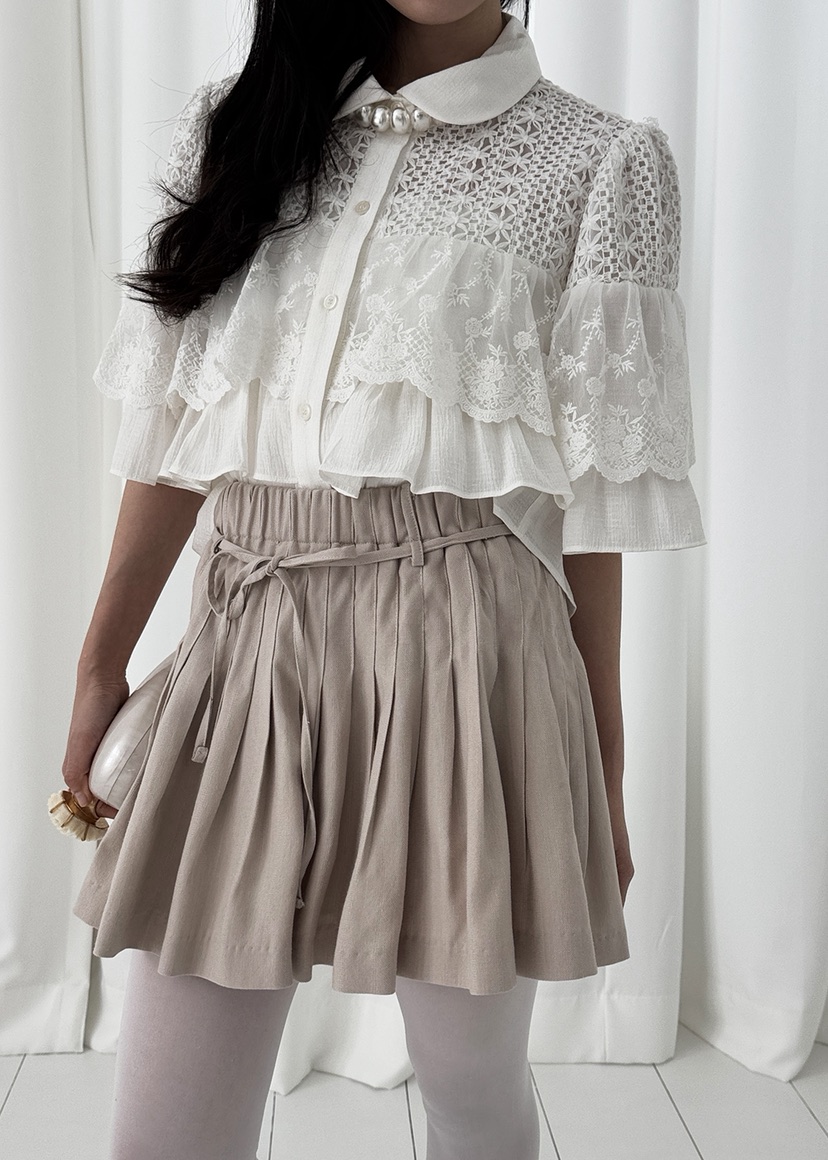 TRIPLE SEVEN韓國直郵女裝新品休閑26春夏短褲含腰繩褶裥TRIPLE SEVEN短褲