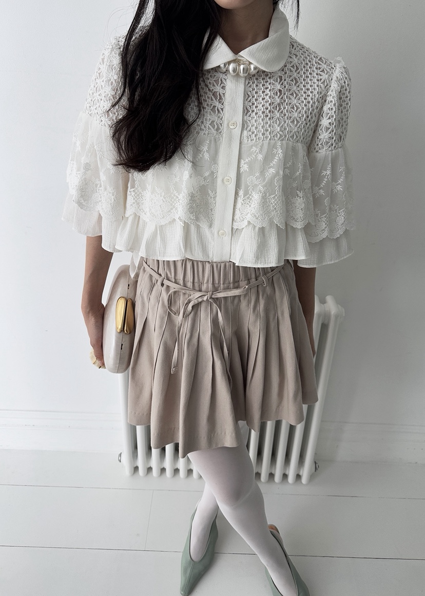 TRIPLE SEVEN韓國直郵女裝新品休閑26春夏短褲含腰繩褶裥TRIPLE SEVEN短褲