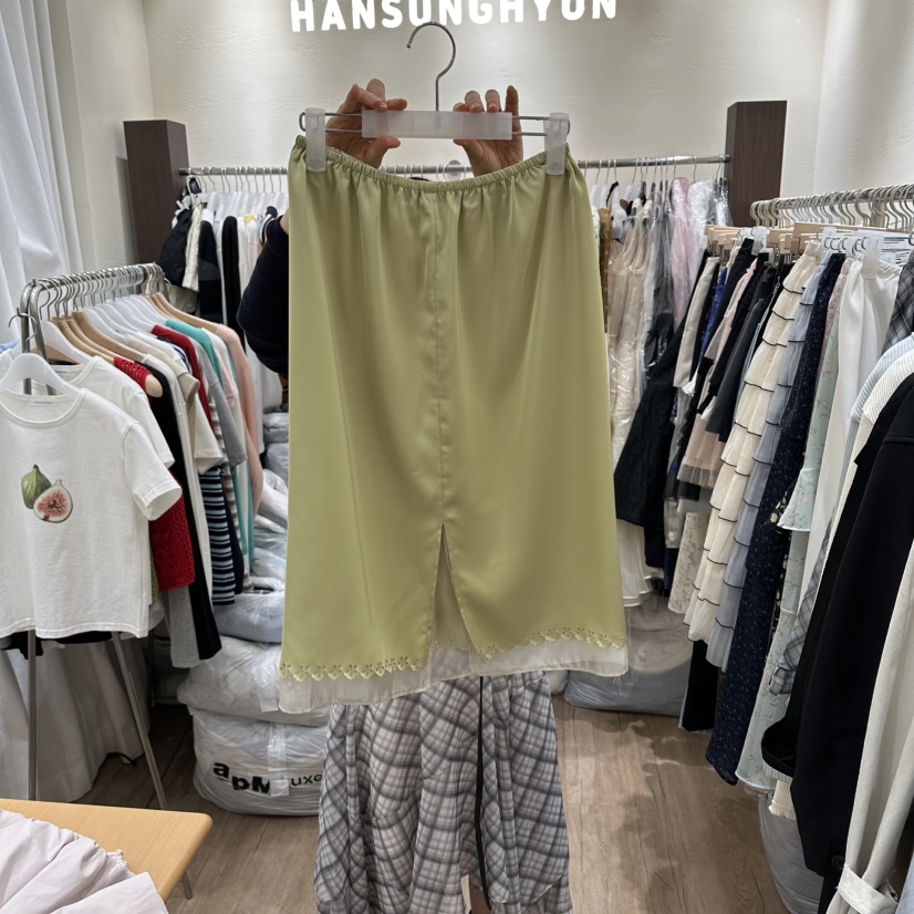 HANSUNGHYUN韓國東大門直郵女士新品休閑人氣長裙雪紡雙層HANSUNGHYUN長裙