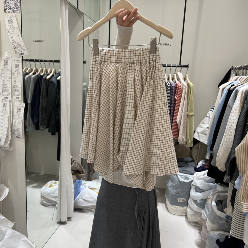 YUNBAL東大門代購女裝新品職業推薦半身裙中短裙裹身裙格紋YUNBAL半身裙/中短裙