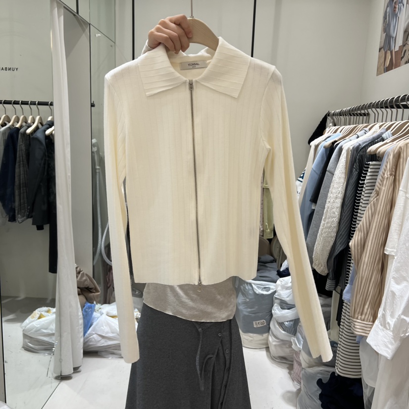 YUNBAL韓國代購女士新款時尚26春夏休閑人氣真品長袖T恤拉鏈YUNBAL長袖T恤圖色1