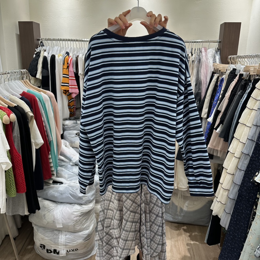 HANSUNGHYUN韓國直郵女裝新品休閑人氣26春夏長袖T恤寬松條紋HANSUNGHYUN長袖T恤