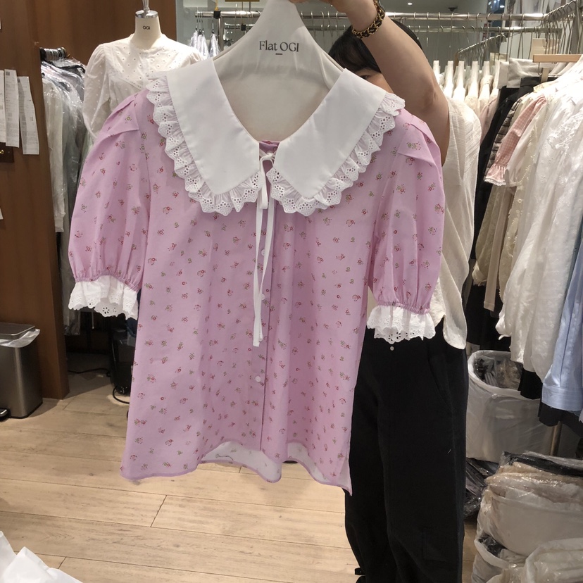 OGI東大門代購女士新品26春夏人氣熱賣時尚真品襯衫蕾絲衫FLat OGI襯衫/蕾絲衫圖色2
