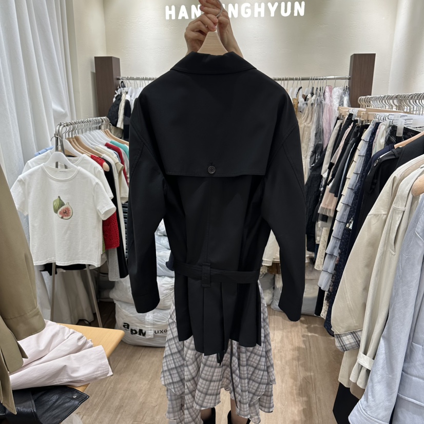 HANSUNGHYUN韓國代購女士新品時尚推薦職業長款風衣含腰帶HANSUNGHYUN長款風衣