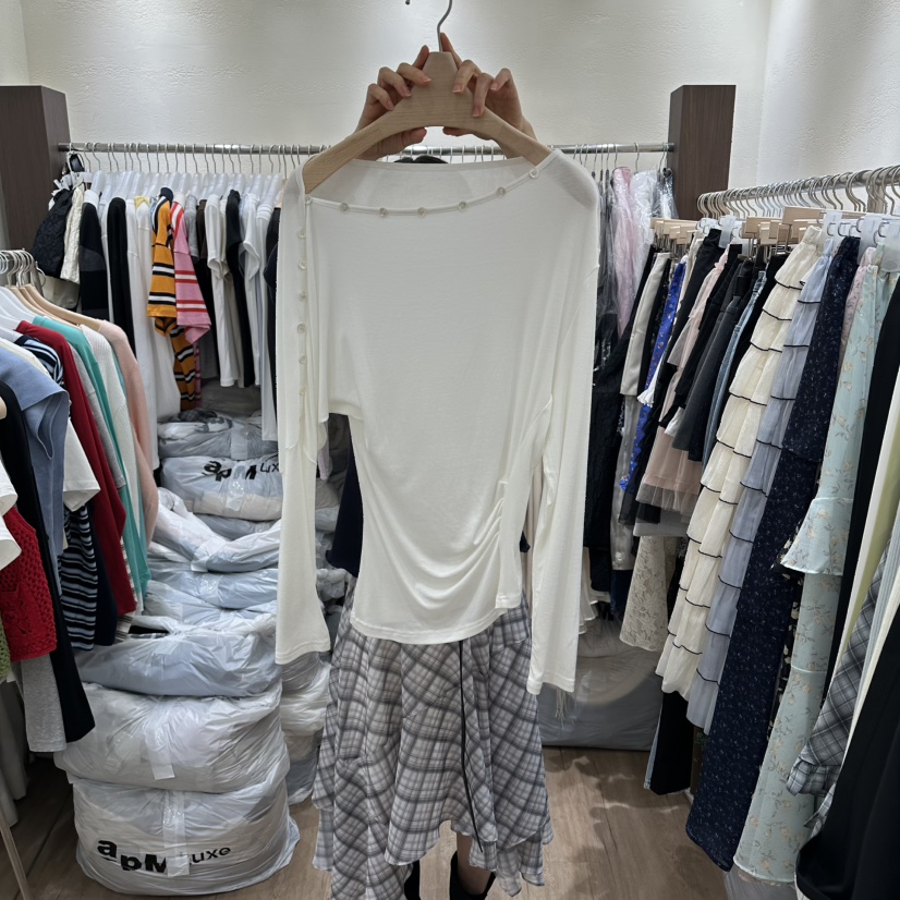 HANSUNGHYUN東大門代購女士新款時尚熱賣職業長袖T恤紐扣HANSUNGHYUN長袖T恤圖色1