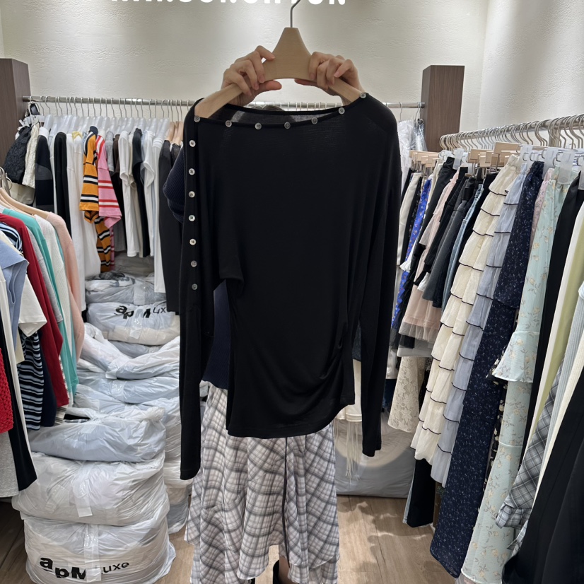 HANSUNGHYUN東大門代購女士新款時尚熱賣職業長袖T恤紐扣HANSUNGHYUN長袖T恤圖色2