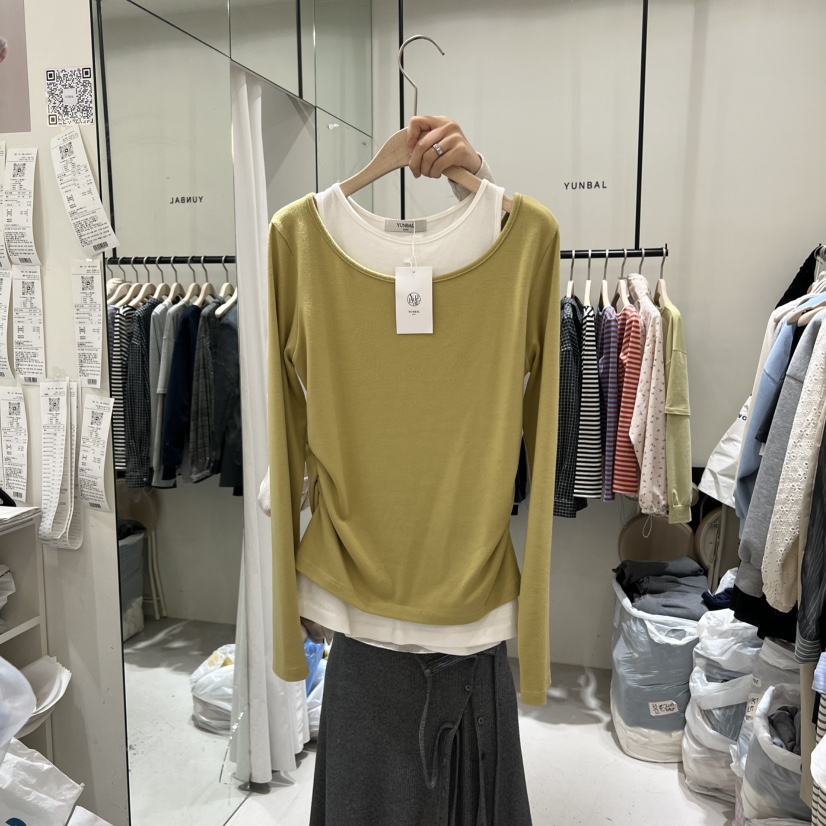 YUNBAL韓國直郵女裝新款時尚人氣休閑職業26春夏長袖T恤假兩件YUNBAL長袖T恤圖色2