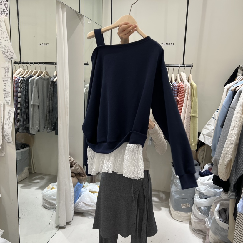 YUNBAL東大門實拍女裝新款真品推薦時尚26春夏衛衣不對稱蕾絲YUNBAL衛衣