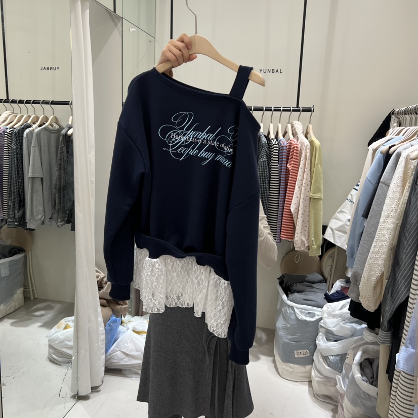 YUNBAL東大門實拍女裝新款真品推薦時尚26春夏衛衣不對稱蕾絲YUNBAL衛衣圖色1