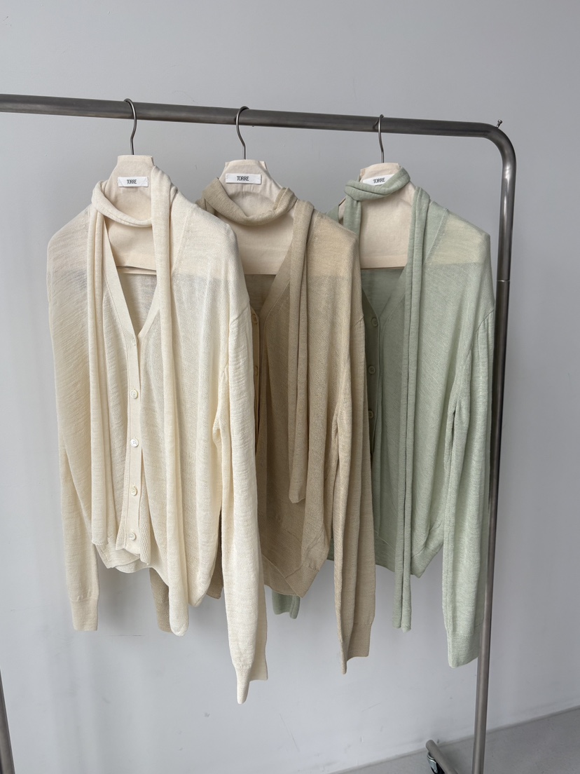 TORRE韓國東大門直郵女士新品時尚針織衫不含內搭含圍巾套裝開衫TORRE針織衫