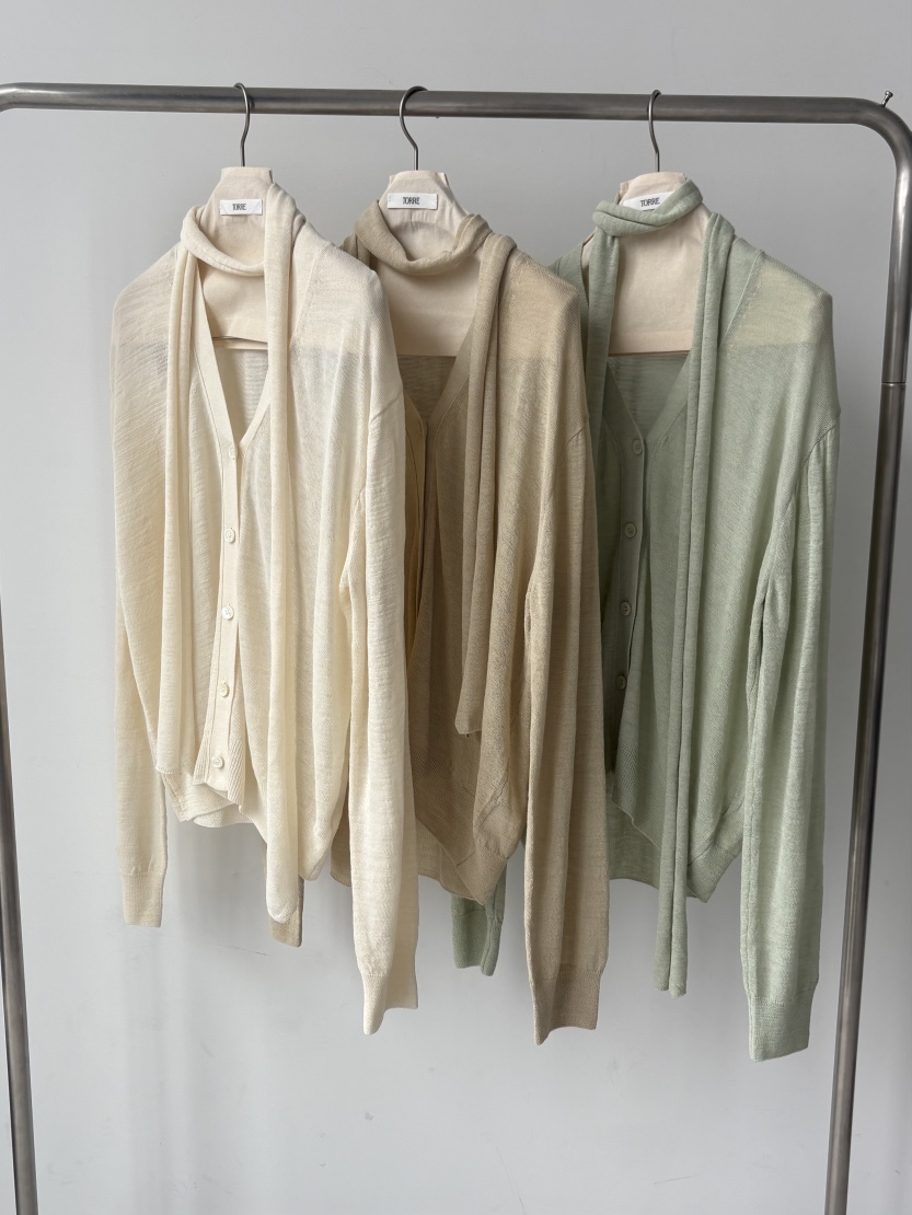 TORRE韓國東大門直郵女士新品時尚針織衫不含內搭含圍巾套裝開衫TORRE針織衫