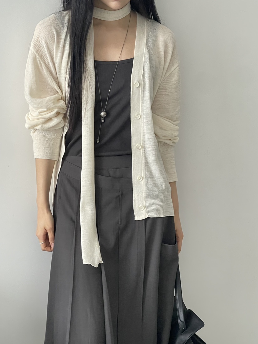 TORRE韓國東大門直郵女士新品時尚針織衫不含內搭含圍巾套裝開衫TORRE針織衫圖色1