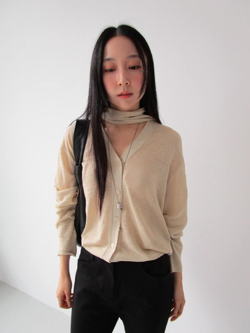 TORRE韓國東大門直郵女士新品時尚針織衫不含內搭含圍巾套裝開衫TORRE針織衫圖色2