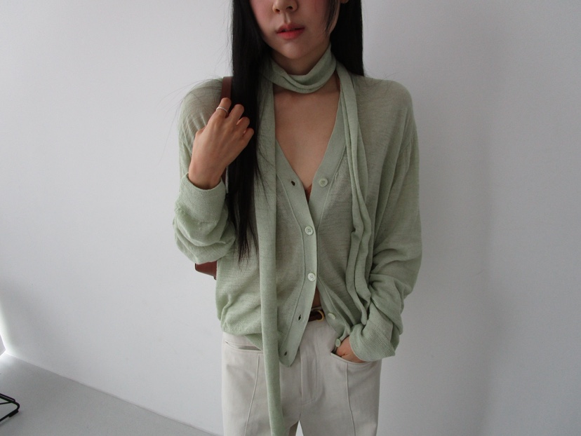 TORRE韓國東大門直郵女士新品時尚針織衫不含內搭含圍巾套裝開衫TORRE針織衫圖色3