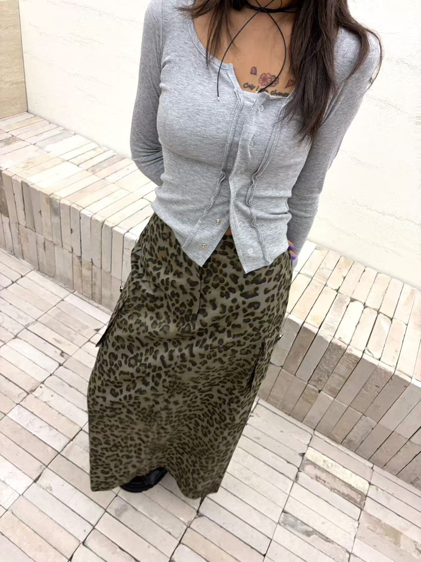 CUCUMBER韓國直郵女裝新品26春夏休閑推薦熱賣時尚長裙豹紋CUCUMBER長裙