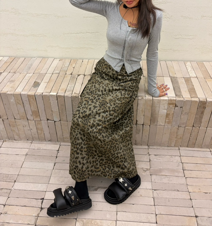 CUCUMBER韓國直郵女裝新品26春夏休閑推薦熱賣時尚長裙豹紋CUCUMBER長裙