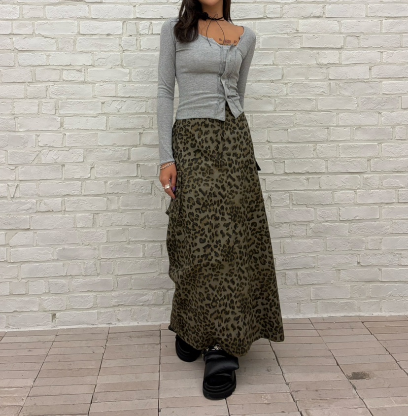 CUCUMBER韓國直郵女裝新品26春夏休閑推薦熱賣時尚長裙豹紋CUCUMBER長裙