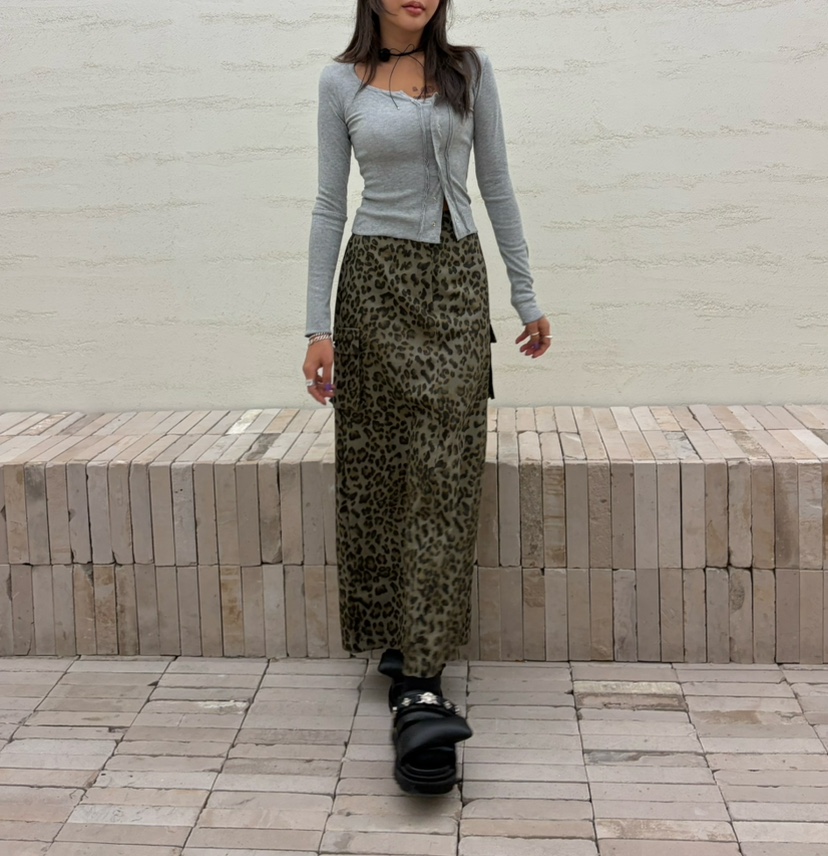 CUCUMBER韓國直郵女裝新品26春夏休閑推薦熱賣時尚長裙豹紋CUCUMBER長裙