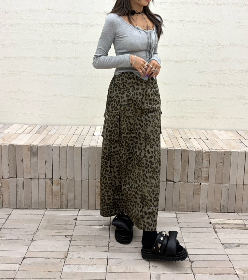 CUCUMBER韓國直郵女裝新品26春夏休閑推薦熱賣時尚長裙豹紋CUCUMBER長裙