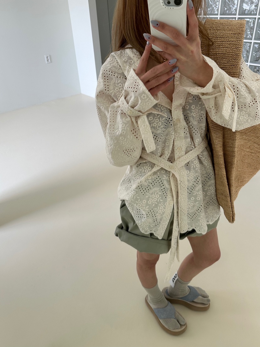ZEROZERO韓國東大門代購女裝新款休閑熱賣襯衫蕾絲衫腰帶ZEROZERO襯衫/蕾絲衫