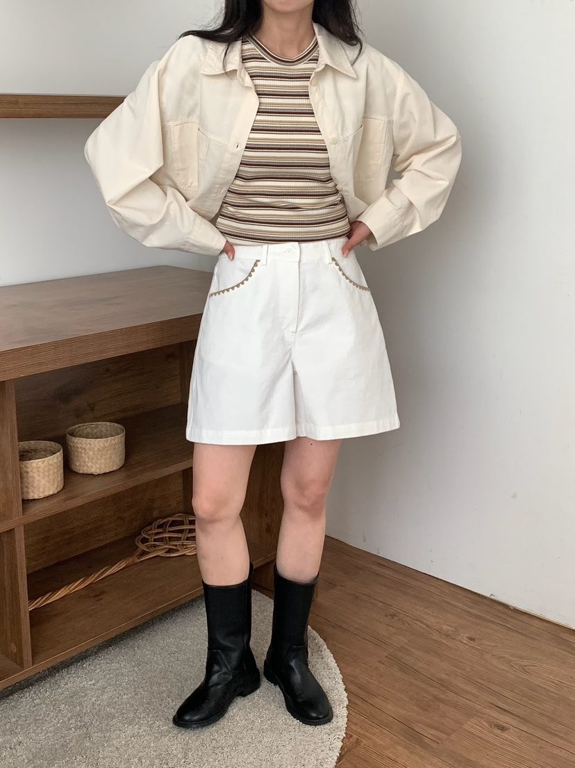 BLEECKER韓國直郵女裝新品26春夏熱賣時尚職業短褲口袋刺繡BLEECKER短褲