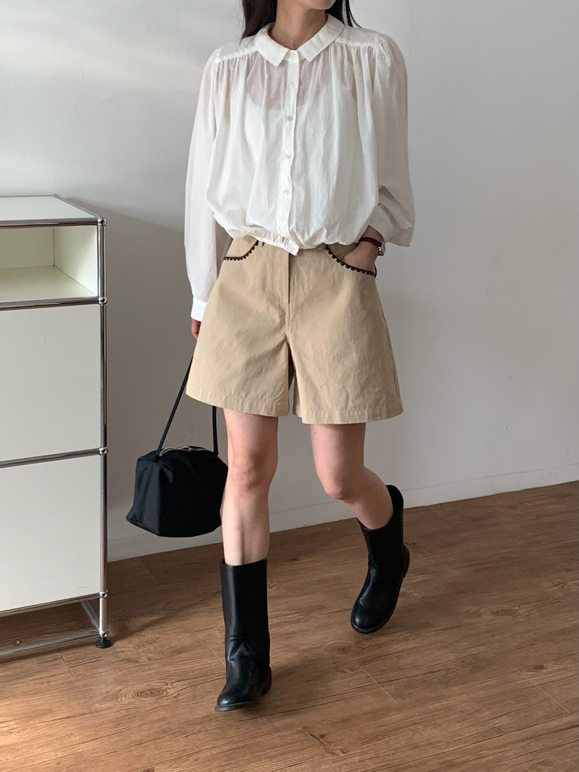 BLEECKER韓國直郵女裝新品26春夏熱賣時尚職業短褲口袋刺繡BLEECKER短褲