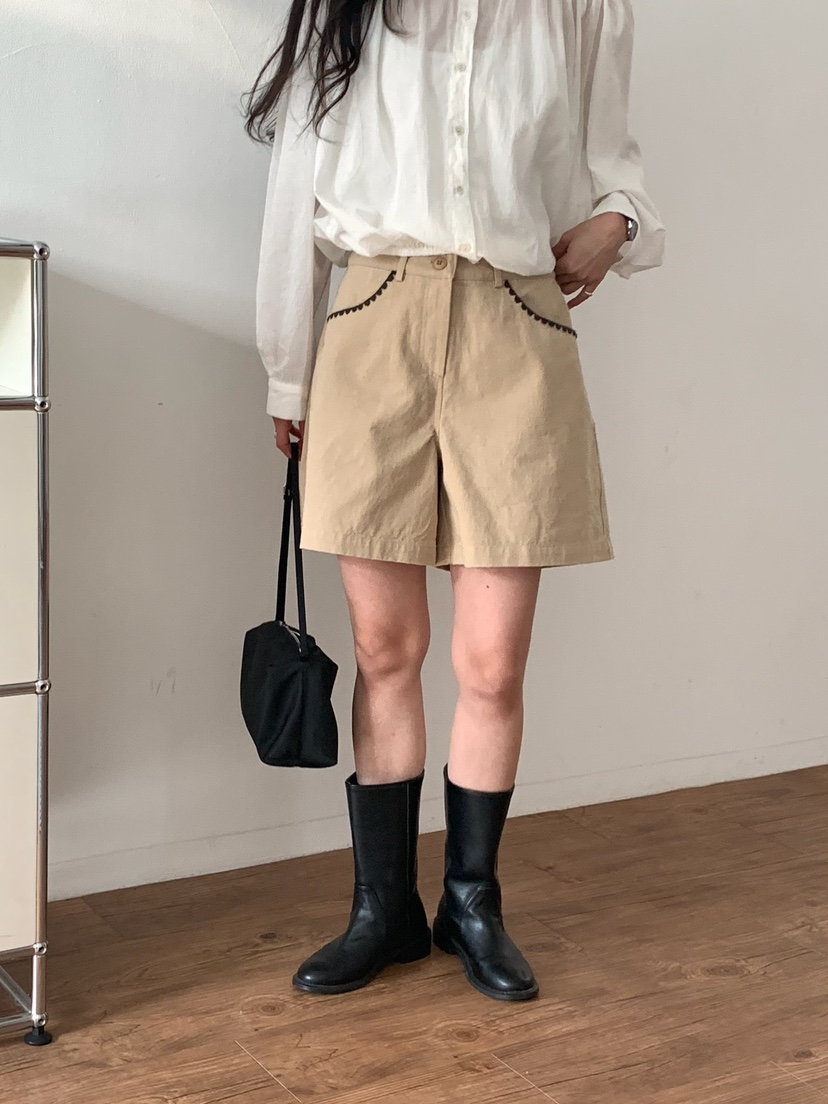 BLEECKER韓國直郵女裝新品26春夏熱賣時尚職業短褲口袋刺繡BLEECKER短褲