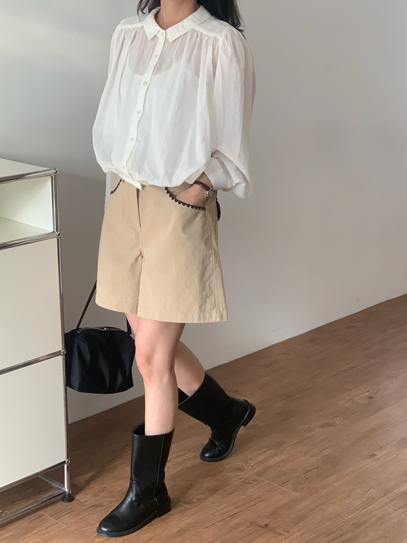 BLEECKER韓國直郵女裝新品26春夏熱賣時尚職業短褲口袋刺繡BLEECKER短褲