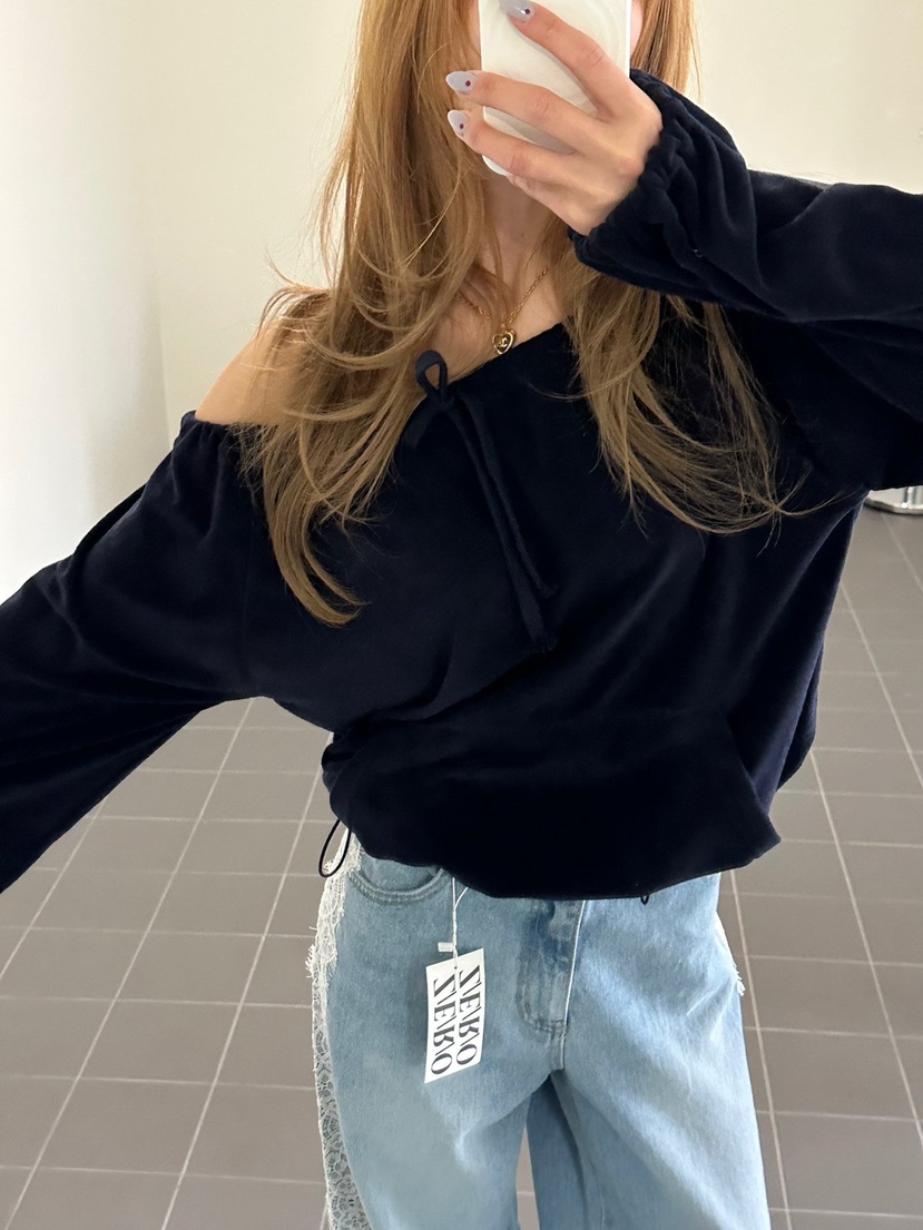 ZEROZERO韓國直郵女裝新款休閑人氣熱賣職業衛衣毛圈布露肩ZEROZERO衛衣圖色3