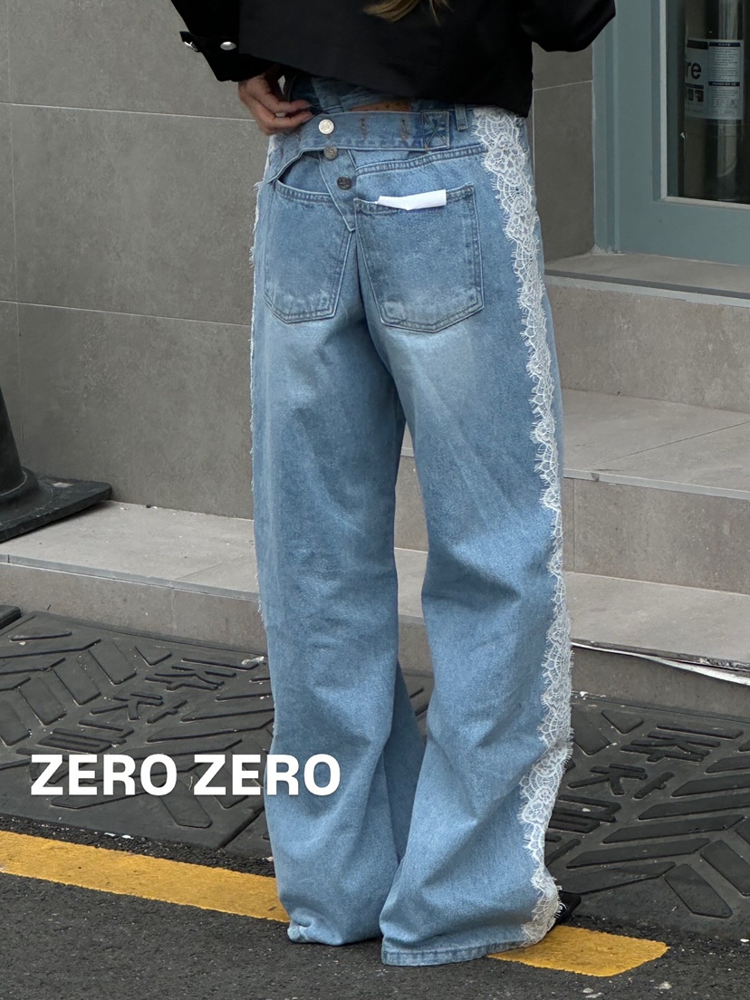 ZEROZERO韓國東大門代購女裝新款人氣牛仔褲腰帶蕾絲紐扣ZEROZERO牛仔褲