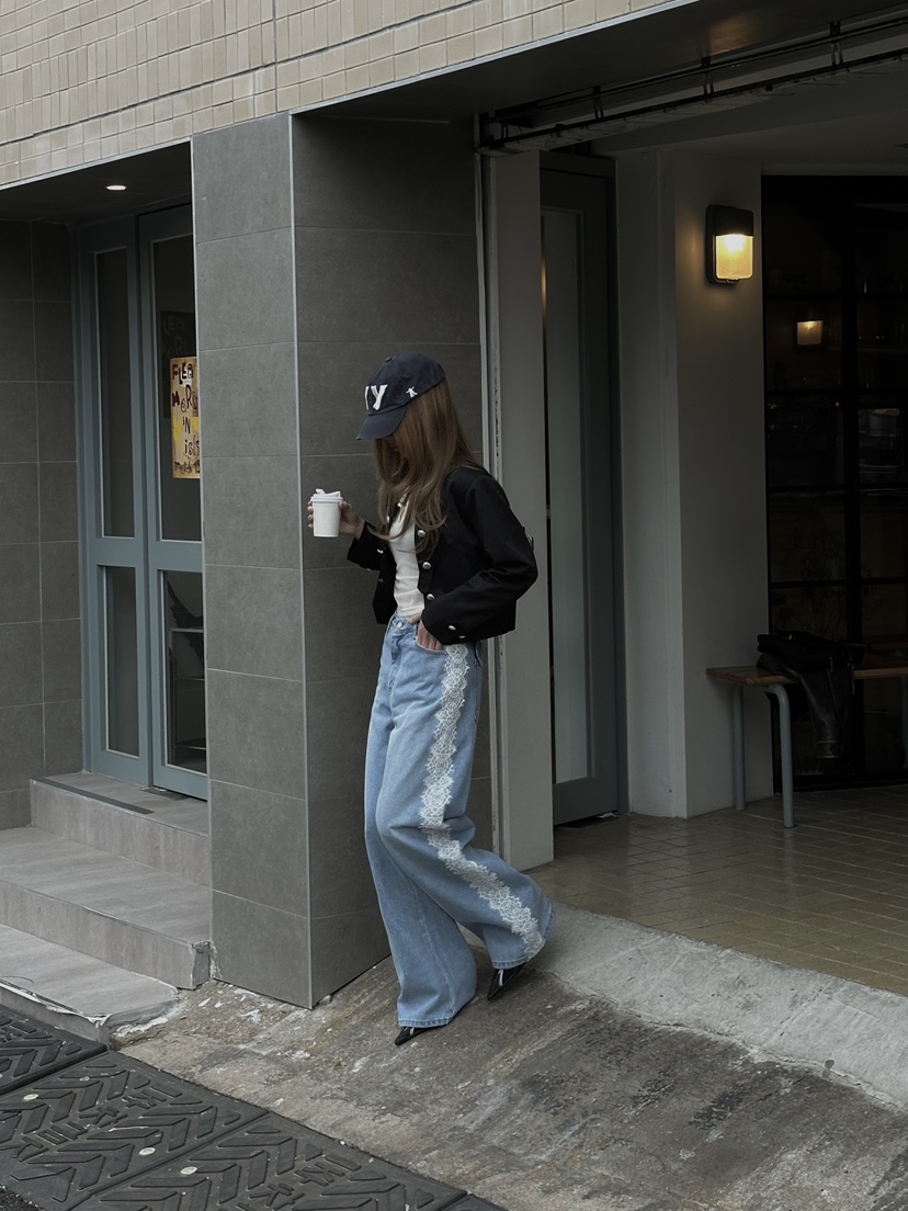 ZEROZERO韓國東大門代購女裝新款人氣牛仔褲腰帶蕾絲紐扣ZEROZERO牛仔褲