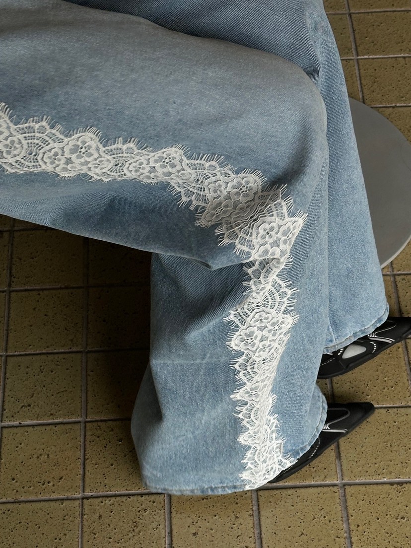 ZEROZERO韓國東大門代購女裝新款人氣牛仔褲腰帶蕾絲紐扣ZEROZERO牛仔褲