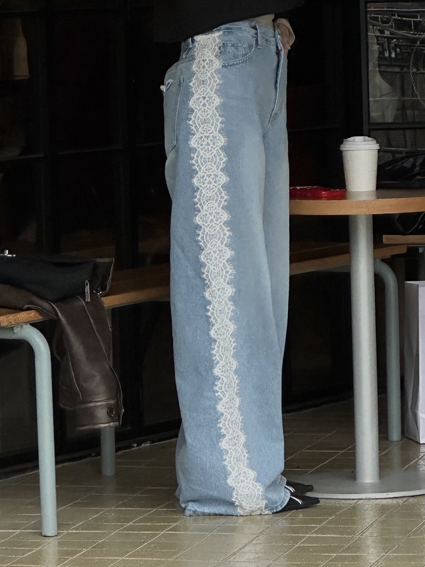 ZEROZERO韓國東大門代購女裝新款人氣牛仔褲腰帶蕾絲紐扣ZEROZERO牛仔褲