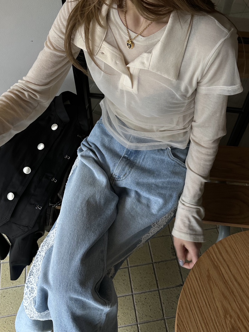 ZEROZERO韓國東大門代購女裝新款人氣牛仔褲腰帶蕾絲紐扣ZEROZERO牛仔褲